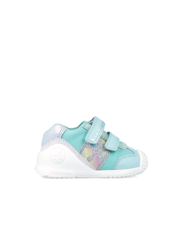 BIOMECANICS 242112-A First Steps Sneakers – Sky Blue / Mint – Petrol/Blue colour. Designed to support and protect baby's feet during their first steps.