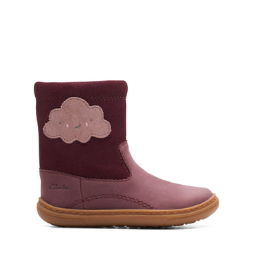 Clarks - FlashCloudy T - Berry Leather and Lilac- baby boots with lilac clouds, perfect for those first steps