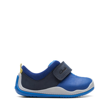 Side View. Clarks – Roller Fun T. Baby Boy Blue Shoes. Perfect for your baby’s fist steps. 