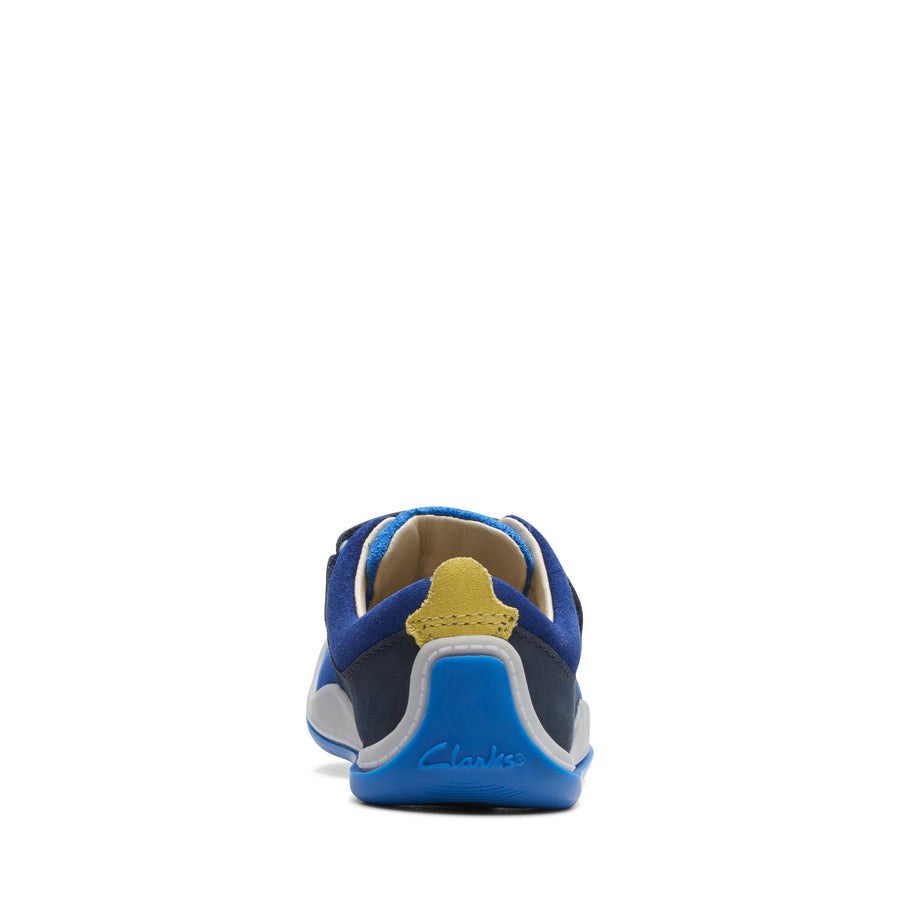 Clarks – Roller Fun T. Baby Boy Blue Shoes. Perfect for your baby’s fist steps. Back View