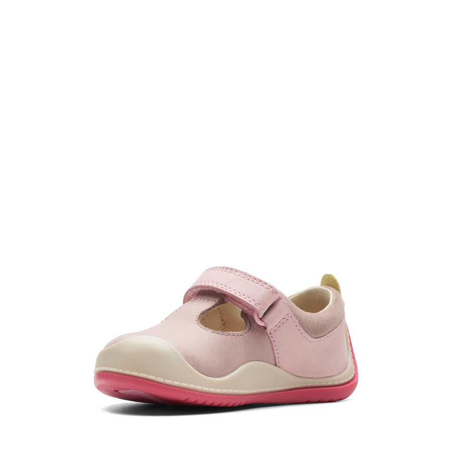 Clarks - RollerBright T Girls Baby Pink Shoes. Perfect for baby’s first steps. Side View
