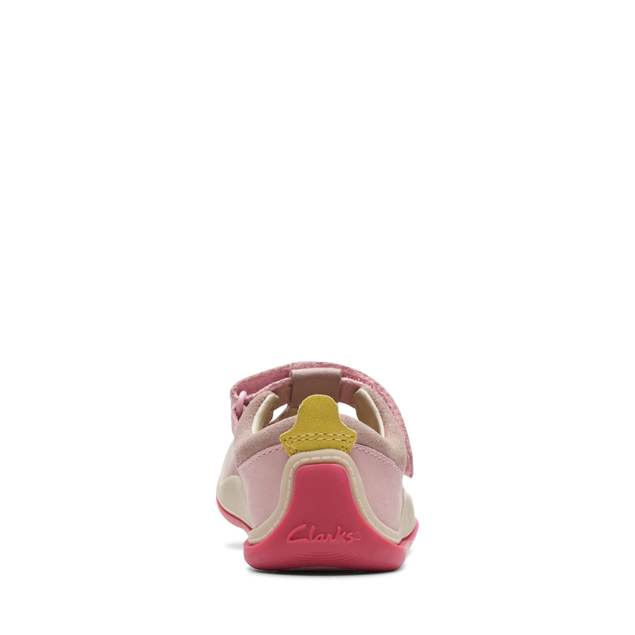 Clarks - RollerBright T Girls Baby Pink Shoes. Perfect for baby’s first steps. Back View