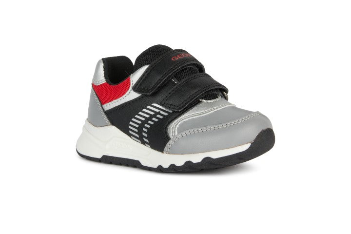 Geox - B264YA | Grey/ Red | Lightweight runners for Baby Boy. Perfect for baby's first steps. Lightweight design to provide for easy movement, support and protection for little feet. 