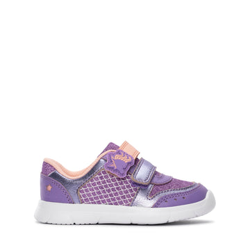 Clark’s First Step Baby Girl Purple Trainer with velcro Straps for easy closing. 